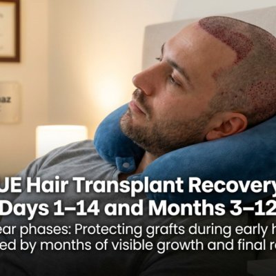 FUE Hair Transplant Recovery: Days 1–14 and Months 3–12 cover